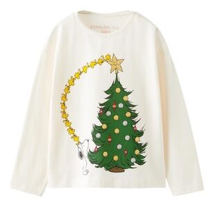 Zara Kids Festive Tree Long Sleeve Shirt - Cream, Green, Yellow